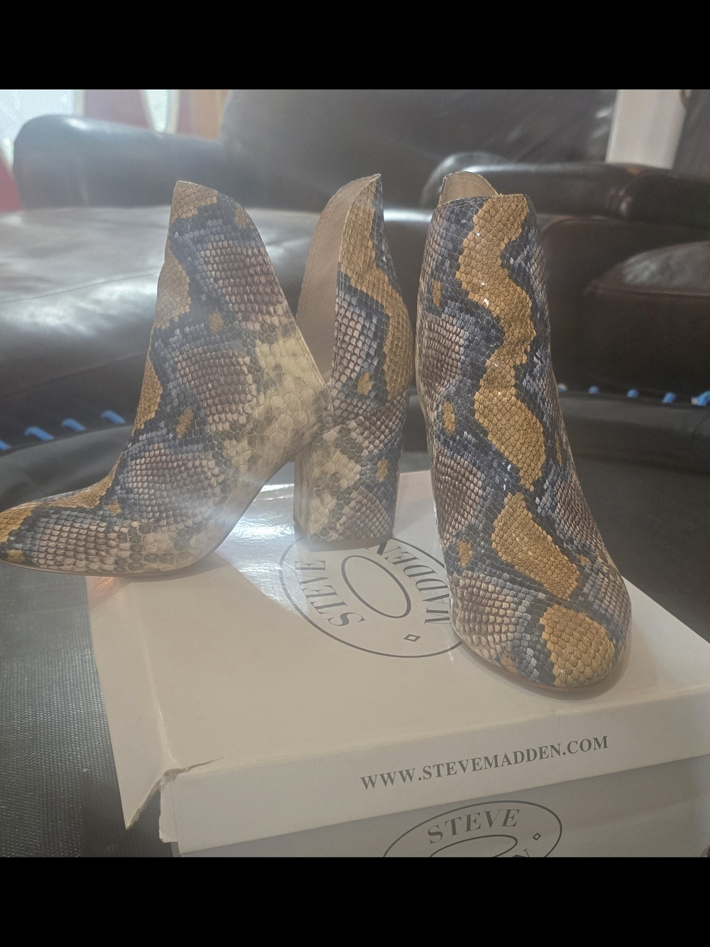 Steve Madden Yellow and Gray Snake-Print Ankle Boots